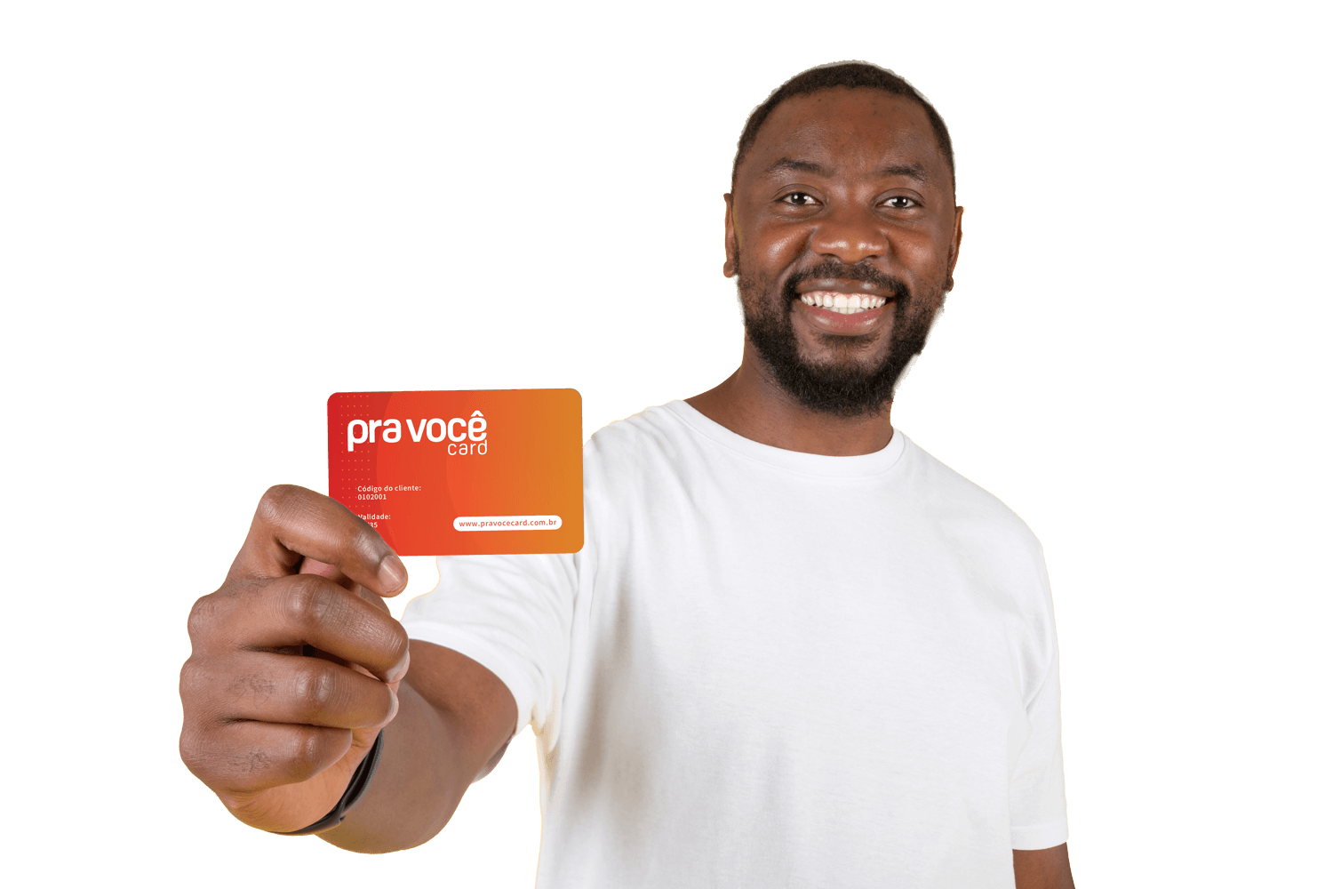 Modelo segurando o cartão